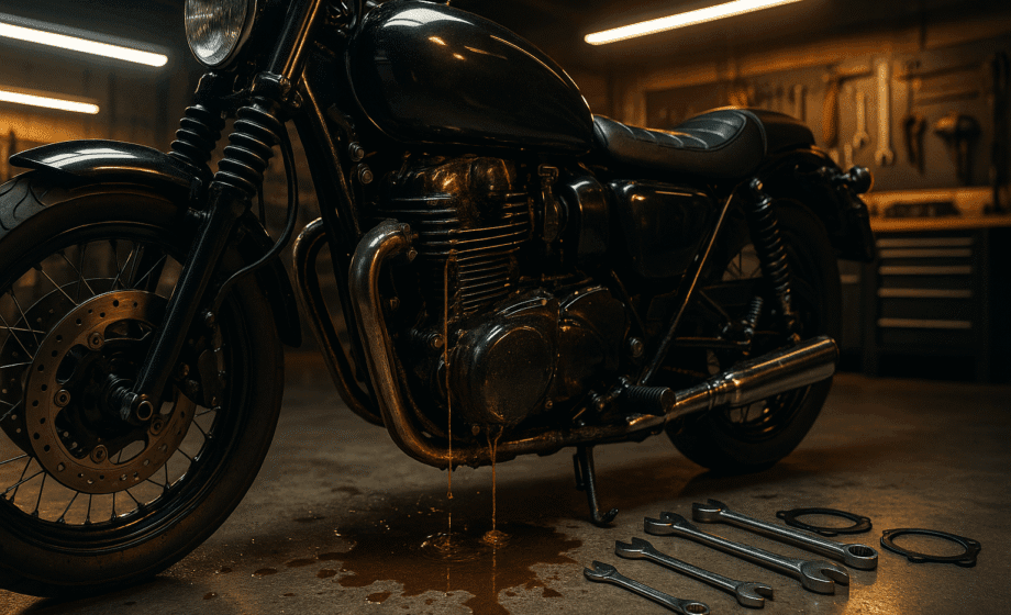 Motosiklet Neden Yağ Kaçırır? (Nedenleri, Belirtileri ve Çözümleri) - Öne Çıkan Görsel (AI ile Oluşturuldu)