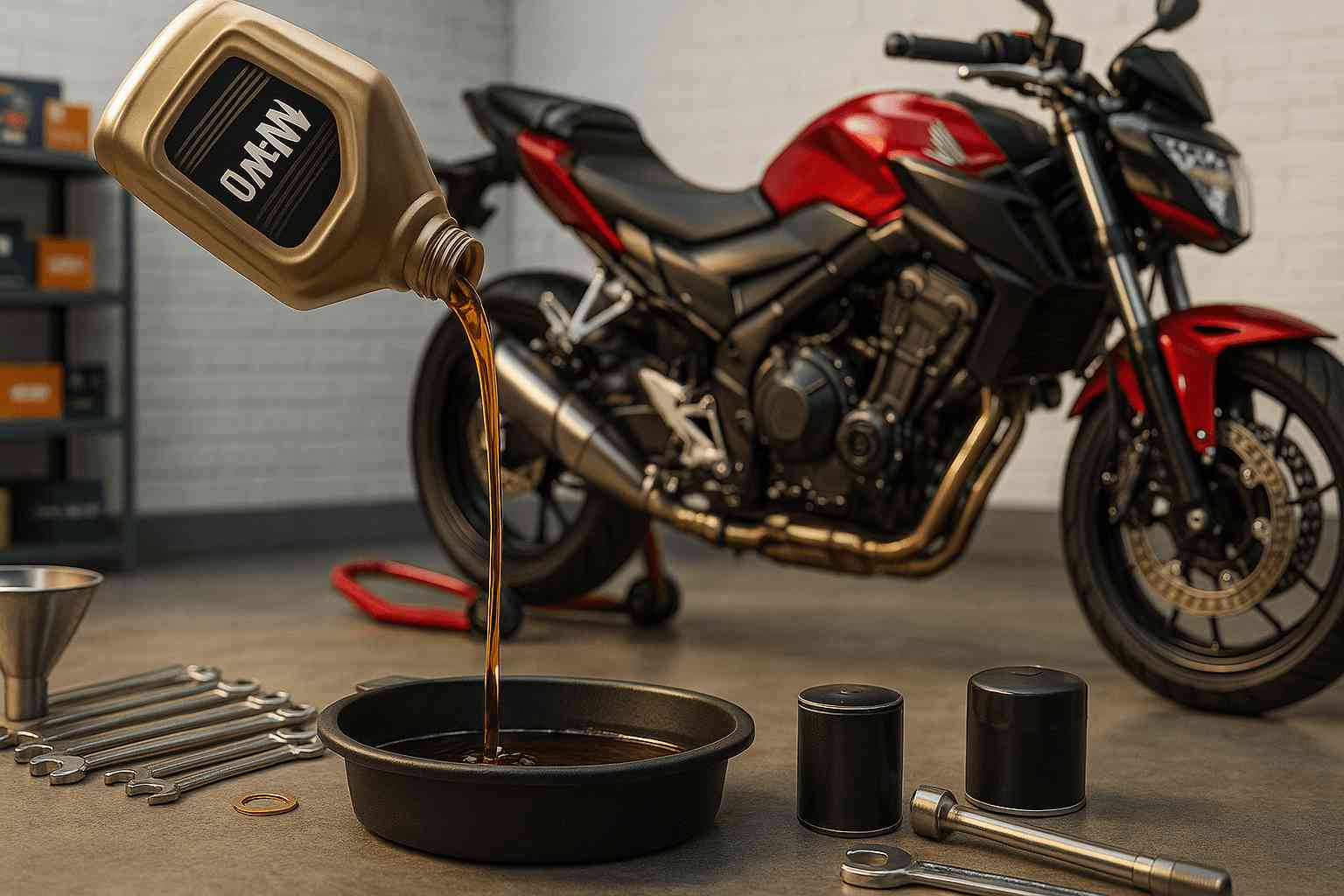 Motosiklet Yağ Değişimi: Motosiklette Yağ Değişimi Nasıl Yapılır? - Öne Çıkan Görsel (AI ile Oluşturuldu)